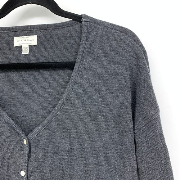 Lucky Brand Thermal Button Front Long Sleeve Top Womens Sz XS Gray V-Neck - Picture 3 of 7